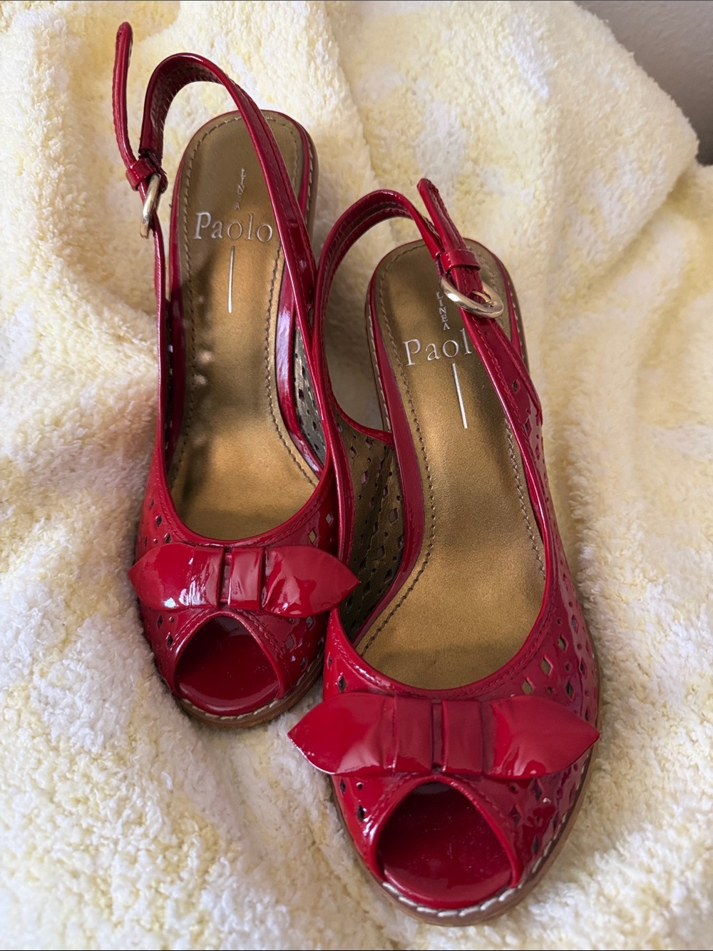 Paolo Red Patent Peep-Toe Slingback Heels with Decorative Bow 6-6.5 $40 obo